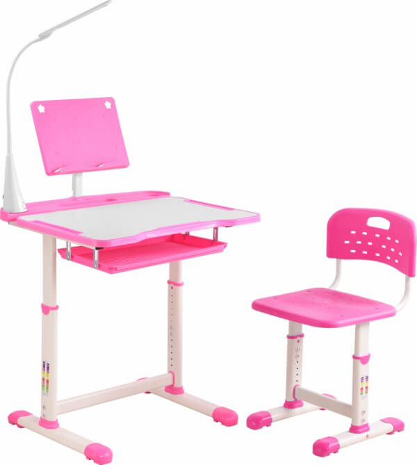 birou cu scaunel pentru copii reglabil pe inaltime roz