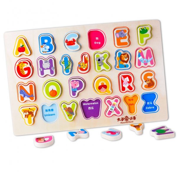 puzzle lemn alfabet cu ilustratii animale