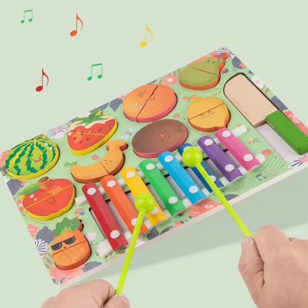 puzzle pentru copii cu xilofon si feliere fructe 1