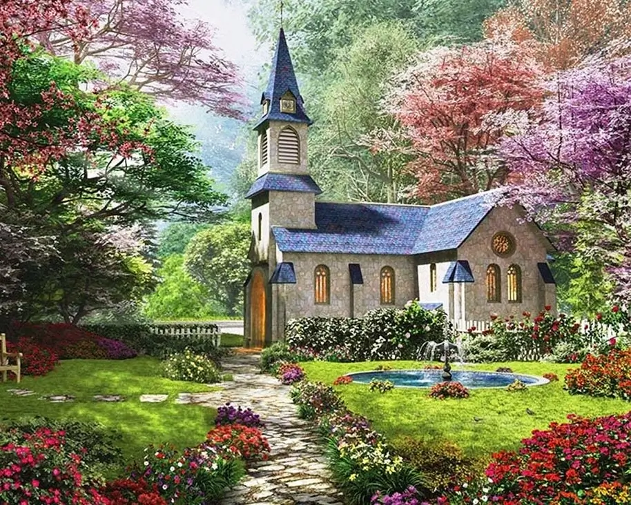 tablou goblen biserica in natura