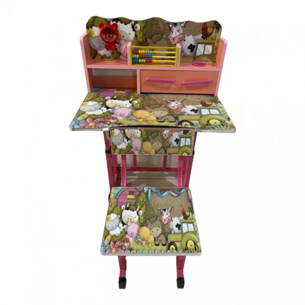 birou cu sertare si scaunel pentru copii 69x45x65 cm animale ferma roz44958