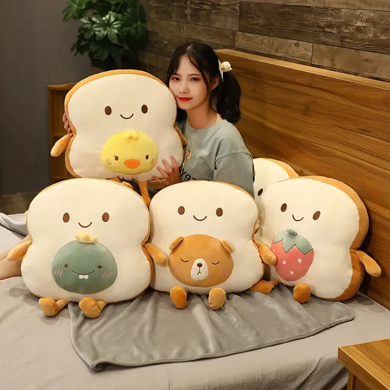 35 45cm Lovely Toast Bread Plush Toys Stuffed Soft Animal Plush Pillow Hand Warmer Dolls with 1